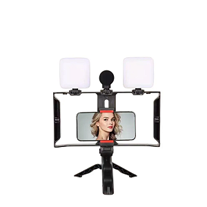 SUPORTE TRIPE DE CAMERA PORTATIL + MICROFONE + LUZ MARCA MTG-3333