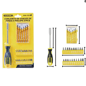 CONJ CHAVES DE FENDA/PHILLIPS COM 27 PCS BOM-3122