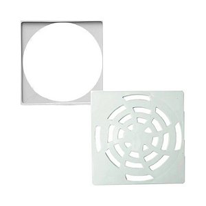 RALO DE BANHEIRO QUADRADO 100 MM BRANCO COMPLETO GRELHA E PORTA GRELHA