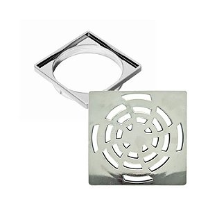 RALO DE BANHEIRO QUADRADO 100 MM CROMADO COMPLETO GRELHA E PORTA GRELHA