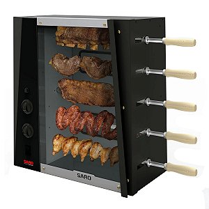 Churrasqueira Rotativa Gás 5 Espetos Assador Giratório Saro