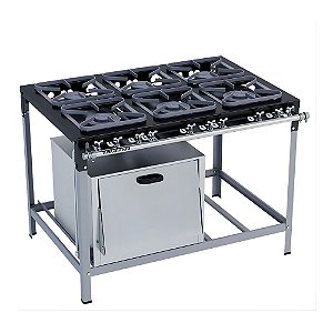 Fogão Industrial a Gás Baixa Pressão 6 Bocas Forno 30x30 M19 Stori Top Metalmaq