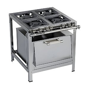 Fogão Industrial a Gás Baixa Pressão 4 Bocas Forno 30x30 M18 Stori Max Inox Metalmaq