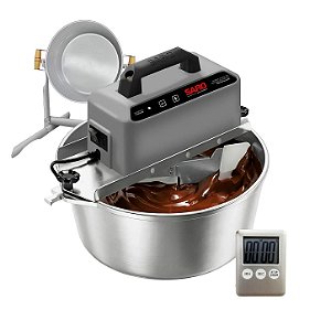 Kit Panela Elétrica Automática de Brigadeiro 10 Litros Cinza Saro + Suporte Vira-Panela + Timer