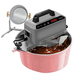 Kit Panela Elétrica Automática de Brigadeiro 10 Litros Rosa Saro + Suporte Vira Panela