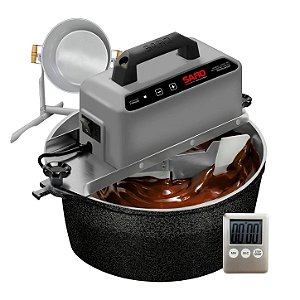 Kit Panela Elétrica Automática de Brigadeiro 10 Litros Preta Saro + Suporte Vira Panela + Timer