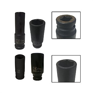 Kit 4 Soquetes Longo Impacto  Aço Enc 1/2 13, 22, 24 e 27mm