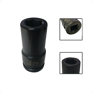 Soquete Longo De Impacto Sextavado 22mm x 3/4”Pol Aço CR-MO