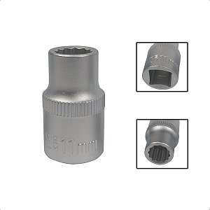 Soquete Estriado Encaixe 1/2 Pols CRV 11mm Aço Cromo Vanádio