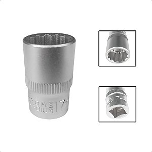 Soquete Estriado Encaixe 1/2 Pols CRV 17mm Aço Cromo Vanádio