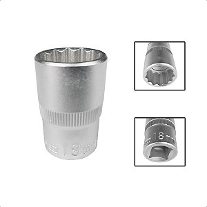 Soquete Estriado Encaixe 1/2 Pols CRV 18mm Aço Cromo Vanádio