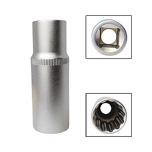 Soquete Estriado Longo 1/2" 21mm Aço Cromo Vanádio