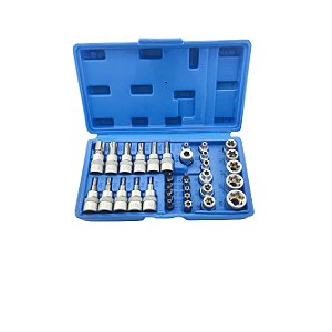 Kit Jogo Soquetes Torx 34 Peças Macho Femea 1/4 e 3/8