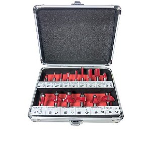 Jogo Kit Fresas Pra Tupia 8mm 15 Peças + Estojo De Aluminio