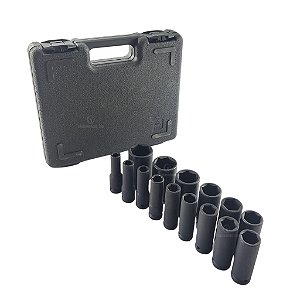 Kit Jogo Soquete Impacto 1/2 Longo 15pçs 10-32mm CRMO