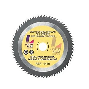 Disco De Serra Aço Carbono, 110mm X20mm 72 Dentes 4449 Lotus