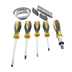 Kit Jogo Chaves Pontas 26 Peças + Bandeja Magnética