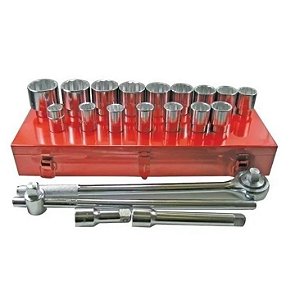 Kit Jogo De Soquetes 3/4 Pol 20 Peças 19-50mm Em Aço Crv