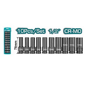 Kit Jogo Soquete Impacto Longo 1/2 10 Peças 10 À 24mm Cr-mo