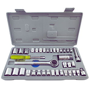 Kit Jogo Soquete Impacto 40pcs 1/4 3/8 Milímetro e Polegada