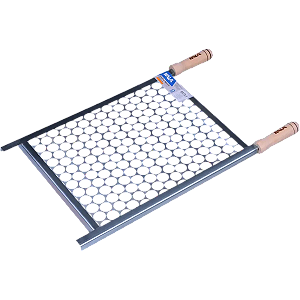 Grelha Moeda Galvanizada 30x40cm com Cabo Madeira Churrasco