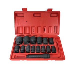 Jogo De Soquete De Impacto 15pcs 8-32mm C/ Extensão 1/2