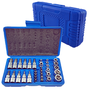 Kit Jogo Soquetes Torx CR-V 34 Peças Macho Femea 1/4 e 3/8