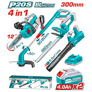 Kit de Jardinagem 4 em 1 Roçadeira Soprador Aparador e Motoserra Bateria 20V