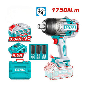 Kit Jogo Chave de Impacto 3/4" 1750Nm 20v 2 Baterias 8,0 Ah