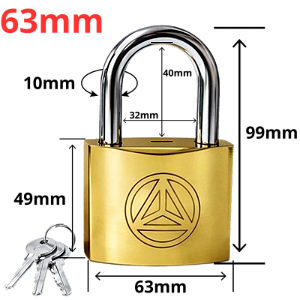 Cadeado Dourado 63mm 3 Chaves Latão Armário Mochila Portão