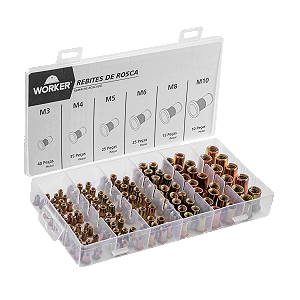 Kit Jogo Rebite Rosca Jogo 150 Peças M3 M4 M5 M6 M8 e M10