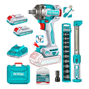 Kit TOTAL Chave Impacto 1/2 20V Lanterna + Soquetes Acessóri