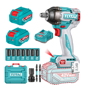 Chave impacto TOTAL 42V 600NM 1/2" Completa Acessórios