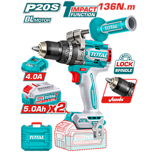 Parafusadeira TOTAL Impacto Profissional 20V 136NM 13mm 2BAT