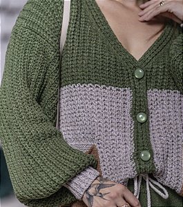 CARDIGAN MOUSSE BOLSO TRICOLOR COR VERDE FLORA