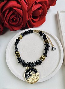 Pulseira em Pedras Onix e Hematita EXU