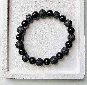 Pulseira em Pedras Onix e Larva Vulcânica EXU