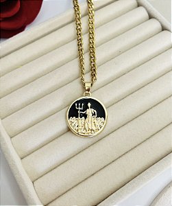 Colar Medalha Exu Dourado 60 cm