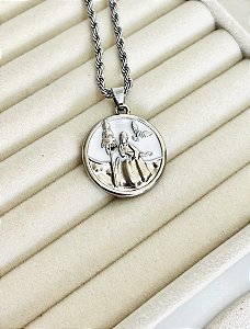 Colar Medalha Oxalá Prata 60 cm