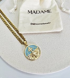 Colar Medalha Iemanjá Dourado 60 cm