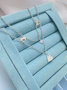 COLAR DUPLO CORAÇÃO 45CM - AÇO INOX (COD.37)