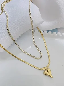 COLAR DUPLO MALHA/RIVIERA 50CM - AÇO INOX DOURADO