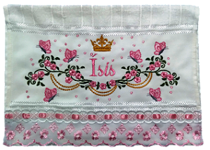 Toalha Bordadade De Mão, Lavabo,  com Borboletas e Correntes Douradas para Personalizar. 30 x 45 cm. Marca Dohler