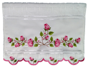 Toalha Bordada De Mão, Lavabo, Estampa: Ramos e Rosas. 30 x 45 cm Dohler