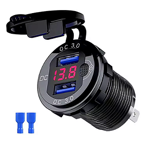 Tomada USB com voltímetro