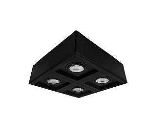 Spot de Sobrepor Quádruplo para Dicroica 24x24cm Preto GSG SP27