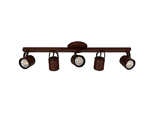 Trilho com Cinco Spots Redondos para Dicroica 65cm Marrom GSG SP113