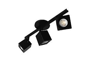 Trilho com Três Spots Quadrados para Dicroica 45cm Preto GSG SP114