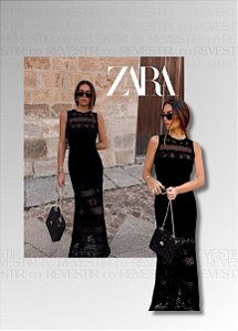 ZARA Vestido preto longo de crochê