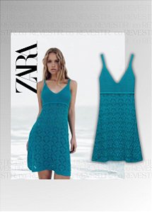 Vestido ZARA de tricô azul turqueza